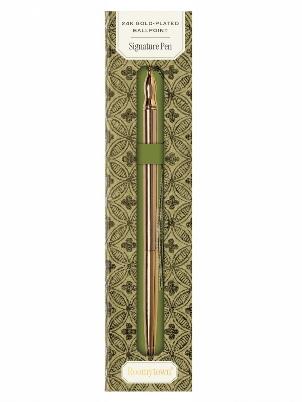ROOMYTOWN 24k Gold Plated Ballpoint Pen - Green Tassel NWT